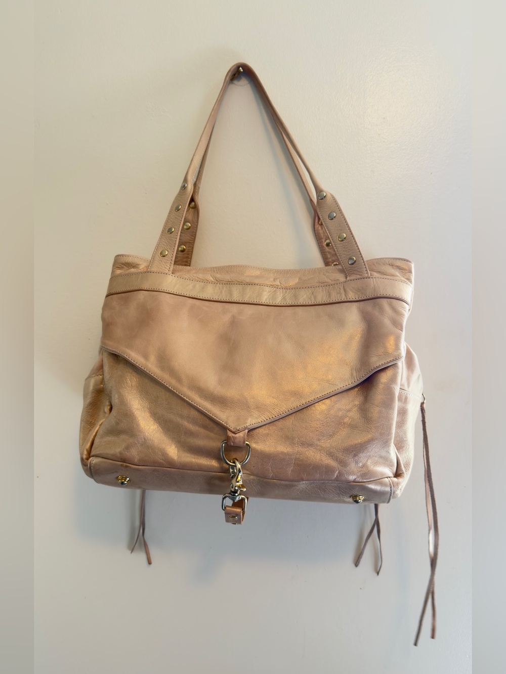 Vintage BOTKIER Champagne Metallic Leather Large Trigger Satchel ShoulderBag Y2K
